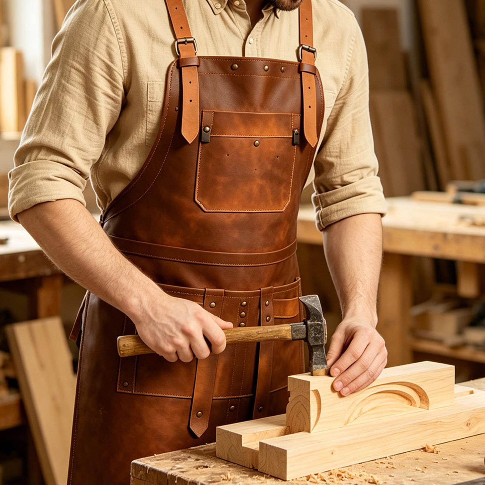 Woodworking Apron - Skórzany fartuch z wieloma kieszeniami, wodoodporny,